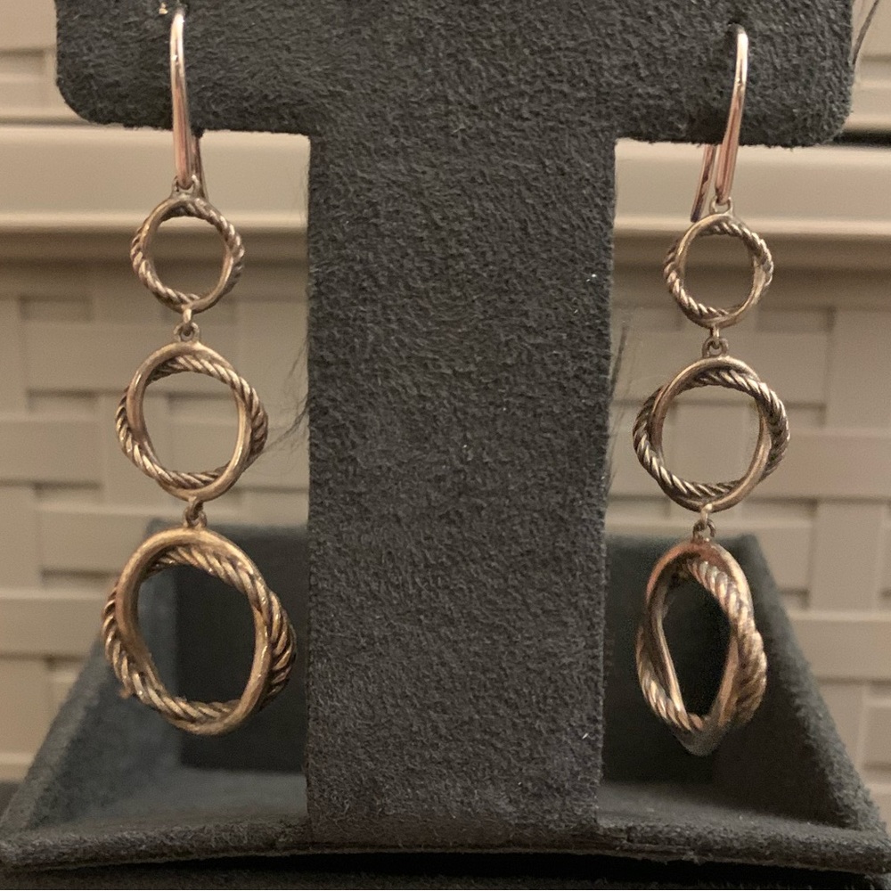 David Yurman sterling silver Infiniti drop earrings.hangs 2 inches from ear